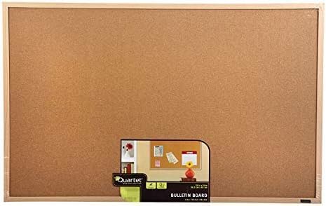 Quartet Cork Bulletin Board, 23 × 35 Inches, Oak Finish (K–12)