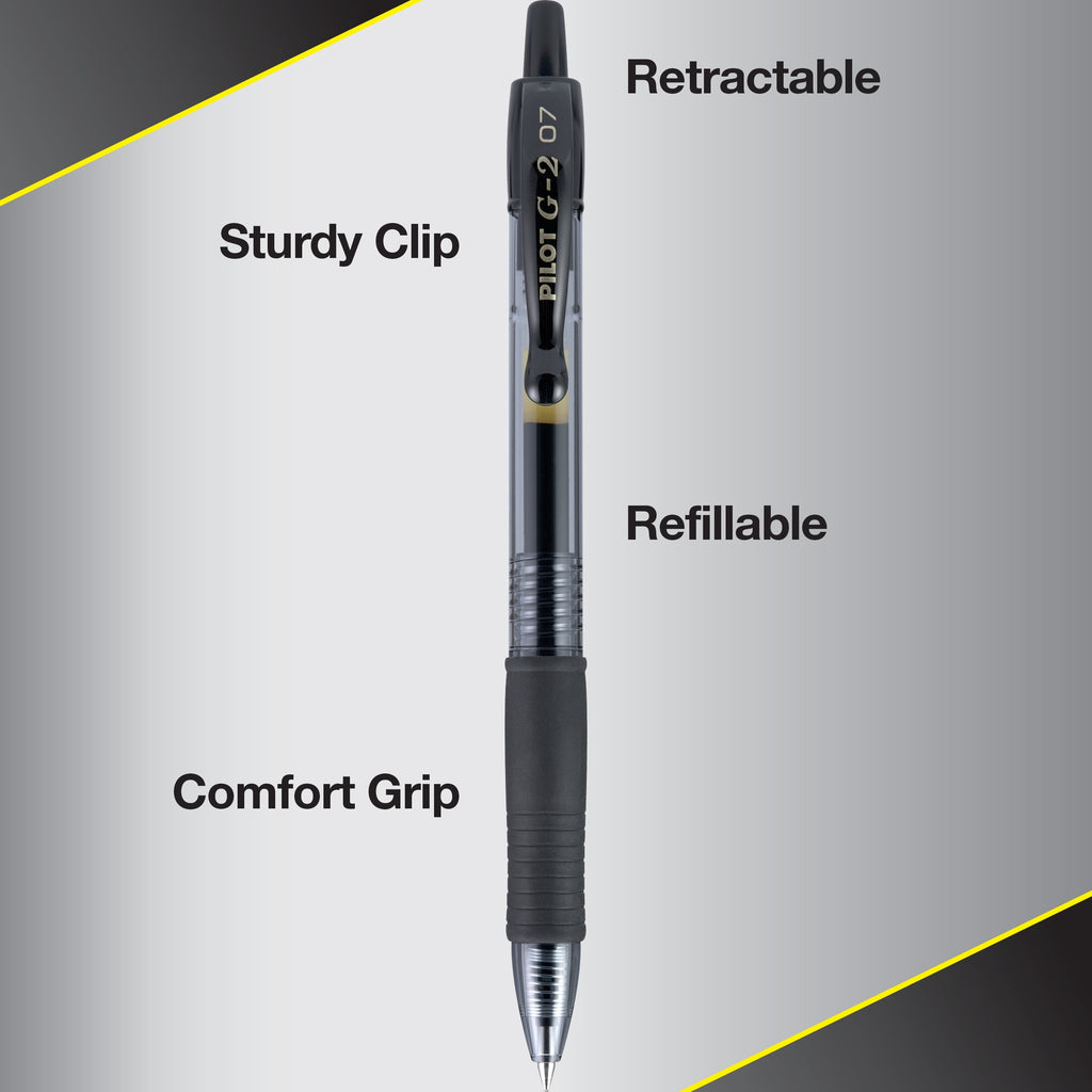 Pilot G2 Retractable Gel Ink Pens, Fine Point, 0.7mm. Black Ink, 5 Pac