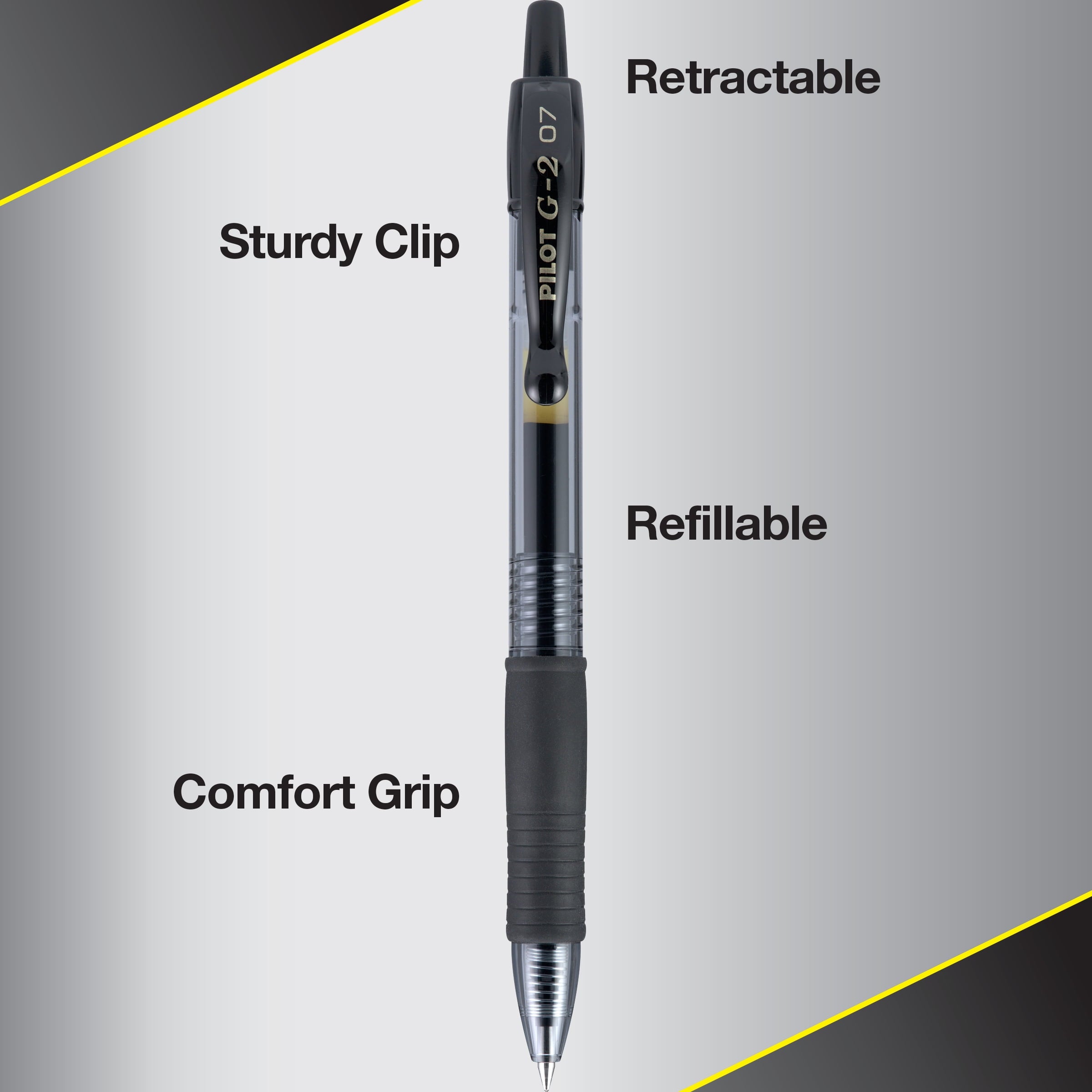 Pilot G2 Retractable Gel Ink Pens, Fine Point, 0.7mm. Black Ink, 5 Pac