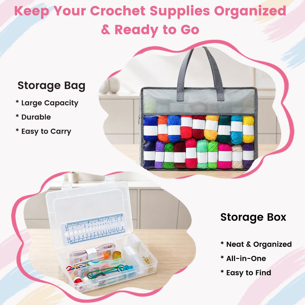 113PCS Crochet Kit for Beginners, 40 Colors Acrylic Yarn Set with Ergo
