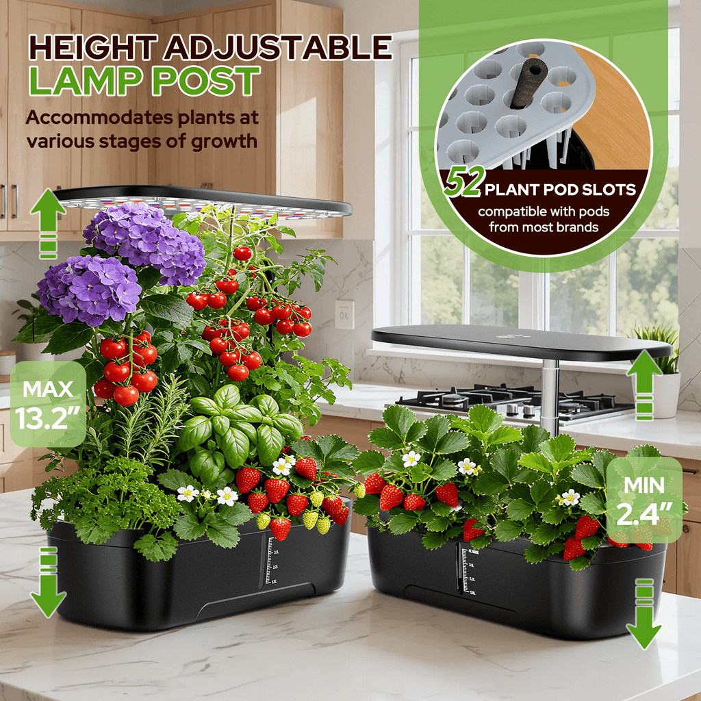 52 Pods Hydroponics Growing System Kit Indoor Herb Garden with Grow Li