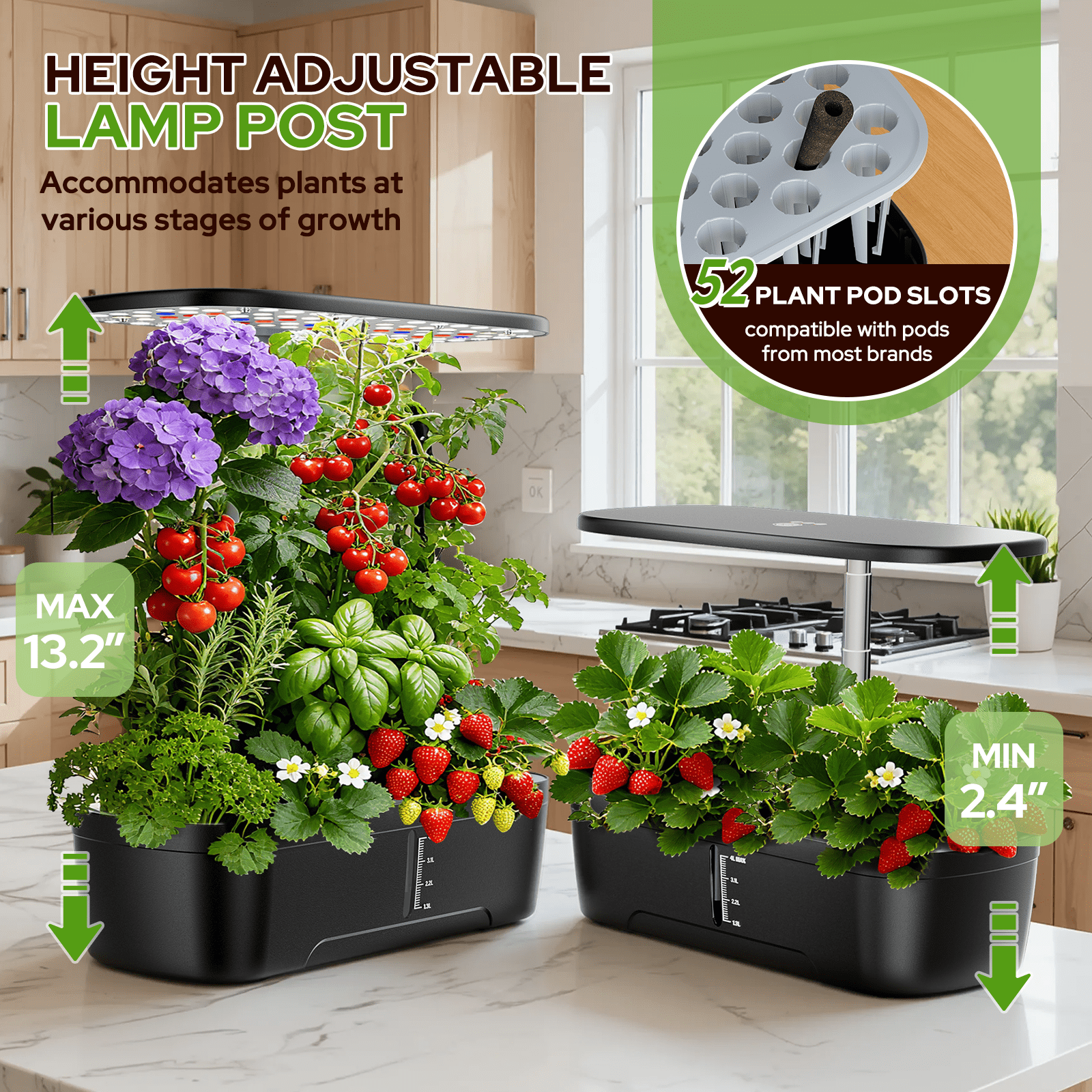 52 Pods Hydroponics Growing System Kit Indoor Herb Garden with Grow Li