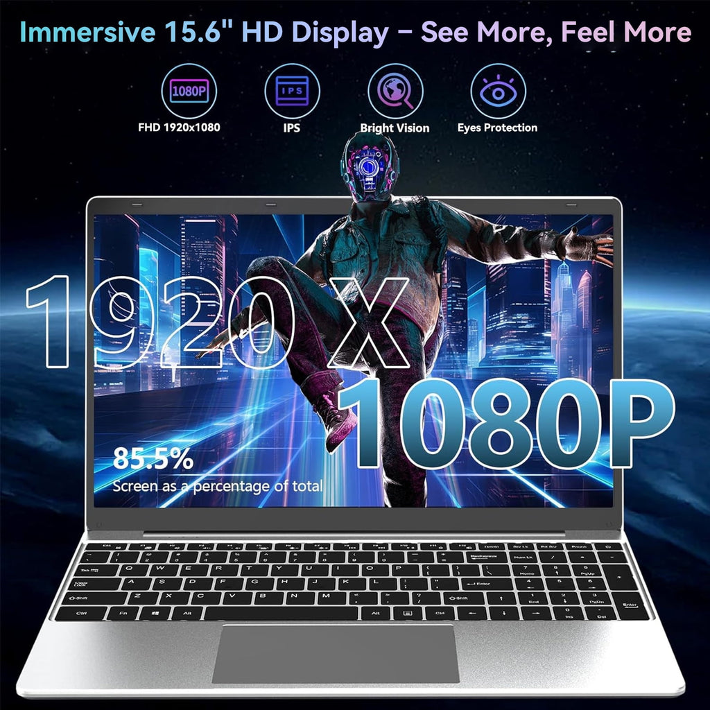 15.6 Inch Windows 11 Pro Laptop, 8GB RAM 512GB SSD, Intel Celeron, FHD