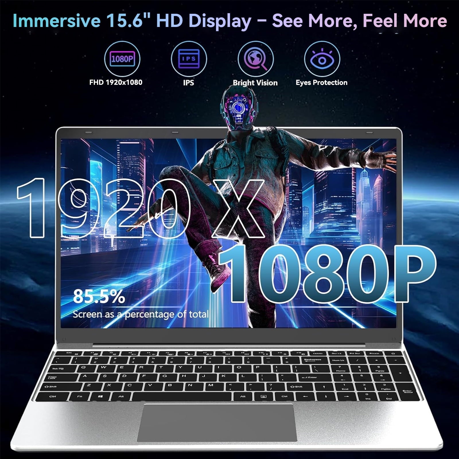 15.6 Inch Windows 11 Pro Laptop, 8GB RAM 512GB SSD, Intel Celeron, FHD