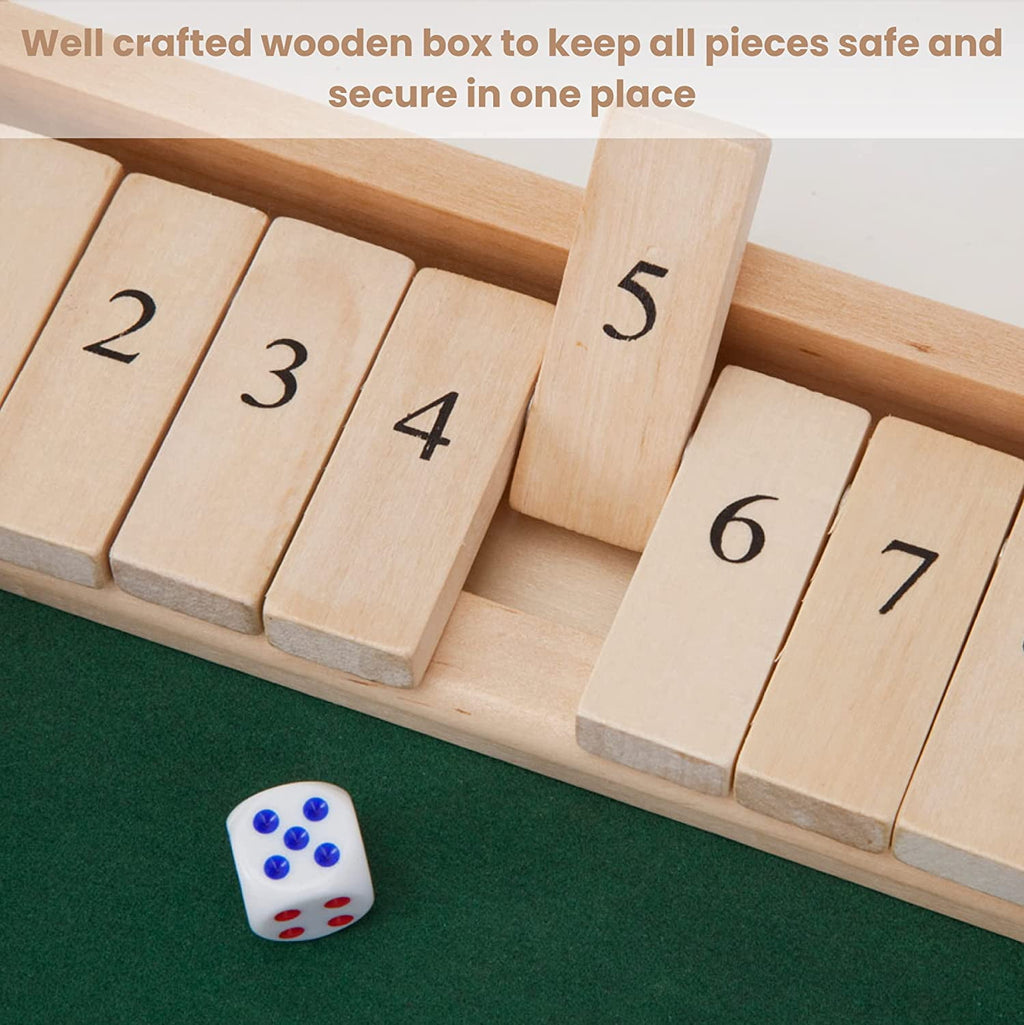 Bits and Pieces Shut The Box 3-in-1 Wooden Board Game with 12 Numbers