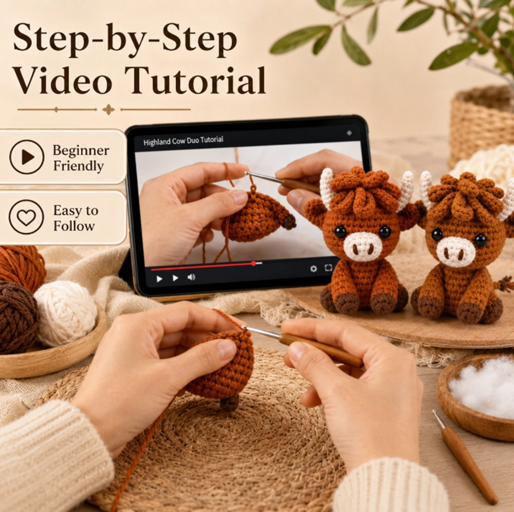 2 Pack Highland Cow Crochet Kit for Beginners, Cow Amigurumi Starter S