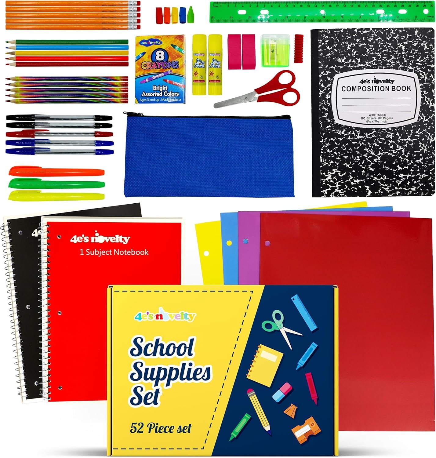 4E's Novelty 44 Piece Schools Supplies Kit, Back to School Supply Box
