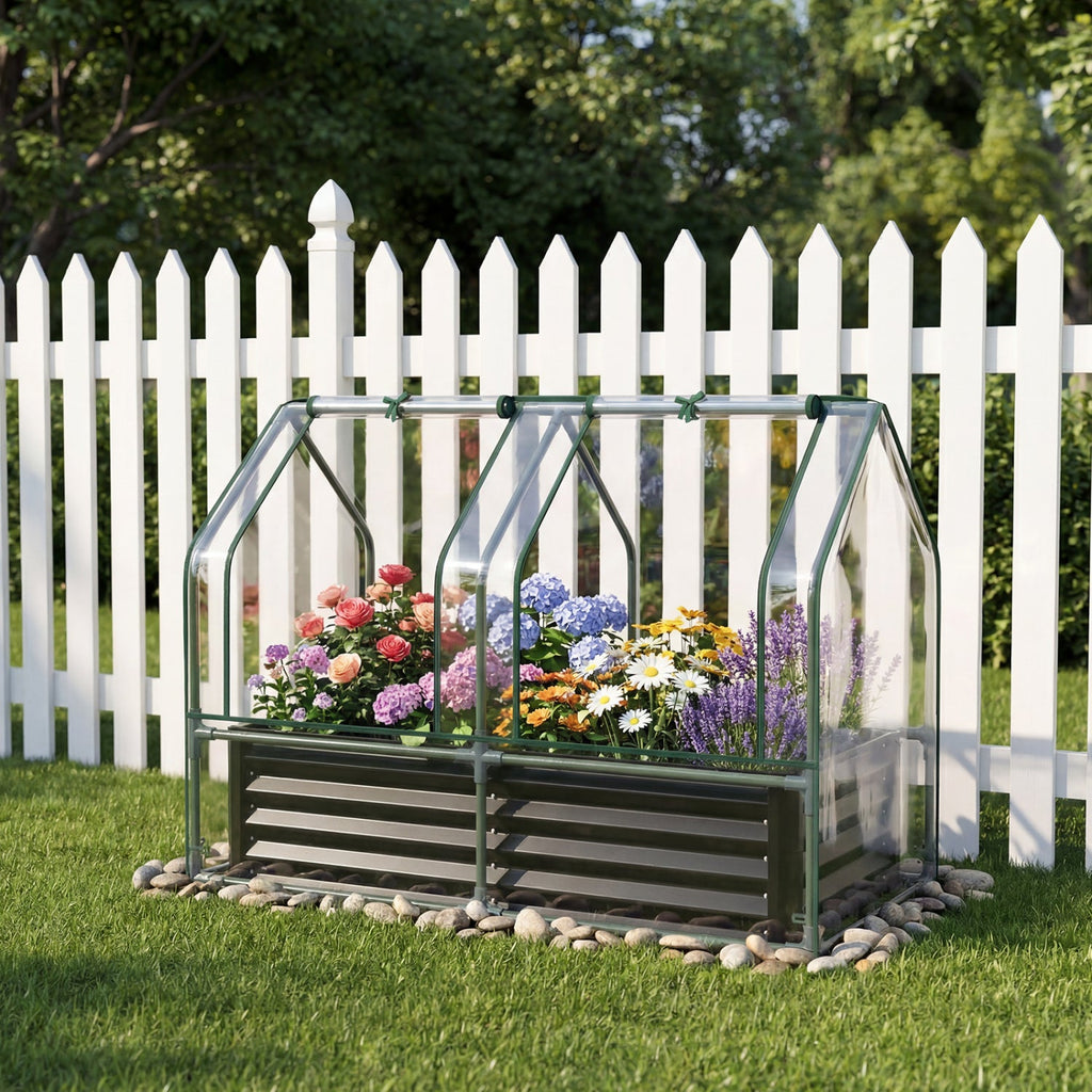 4 x 2 x 3 Feet Small Galvanized Raised Garden Bed with Greenhouse Cover