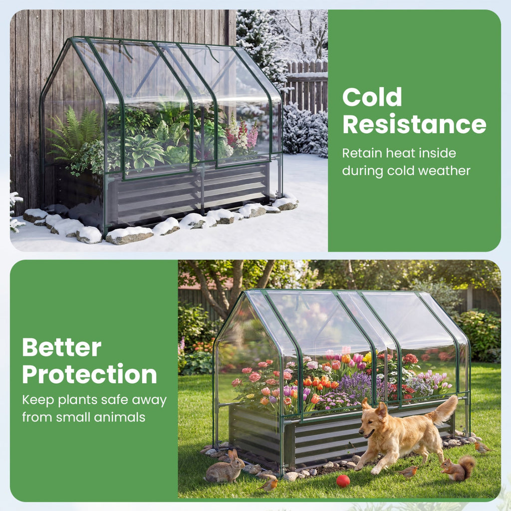 4 x 2 x 3 Feet Small Galvanized Raised Garden Bed with Greenhouse Cover