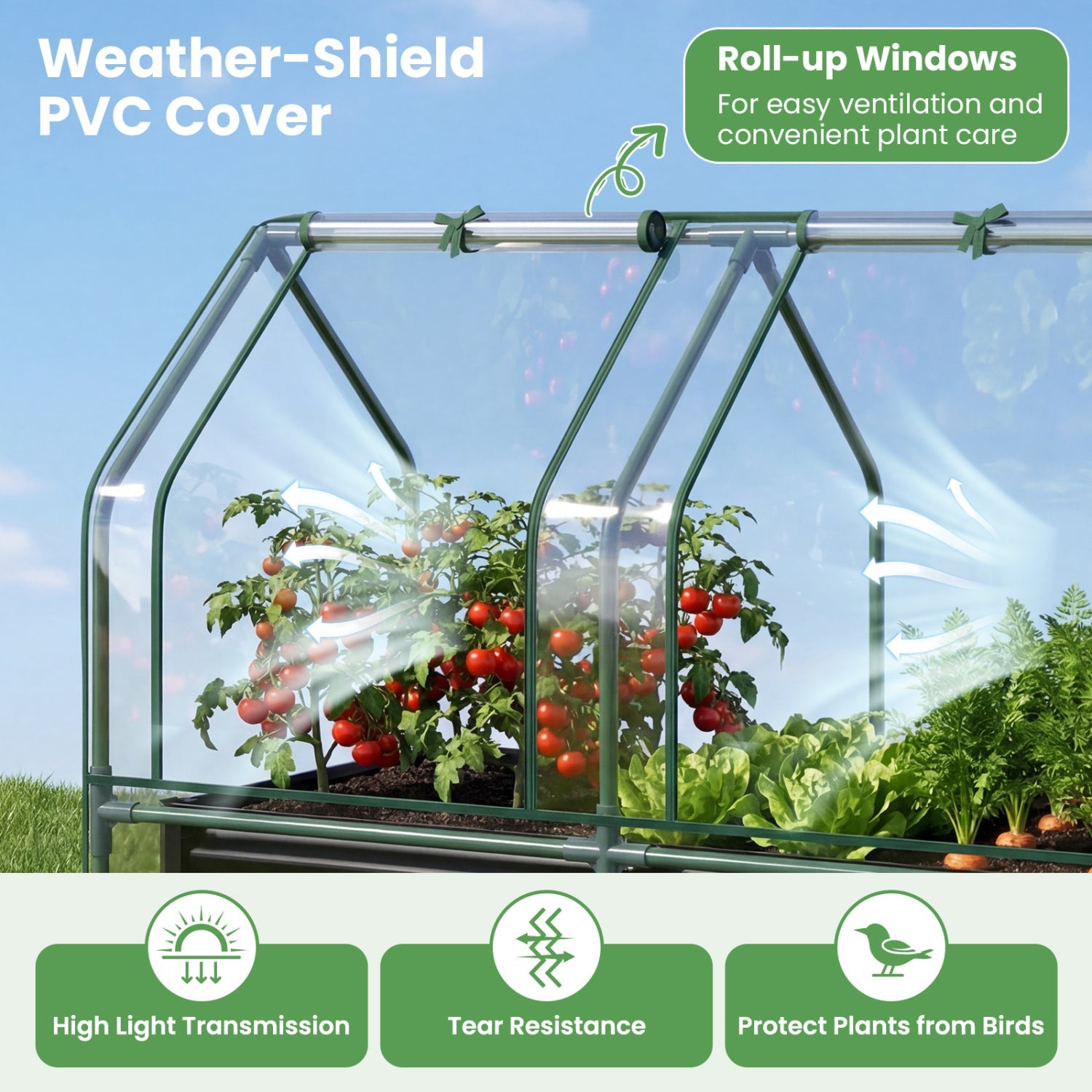 4 x 2 x 3 Feet Small Galvanized Raised Garden Bed with Greenhouse Cover