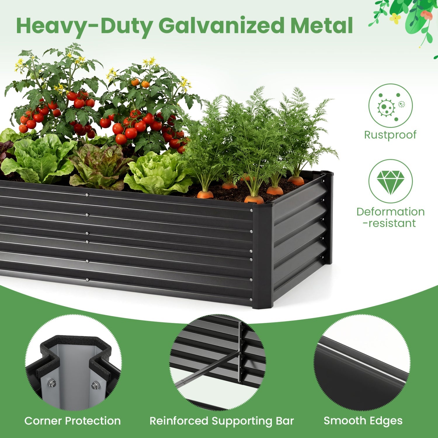 4 x 2 x 3 Feet Small Galvanized Raised Garden Bed with Greenhouse Cover