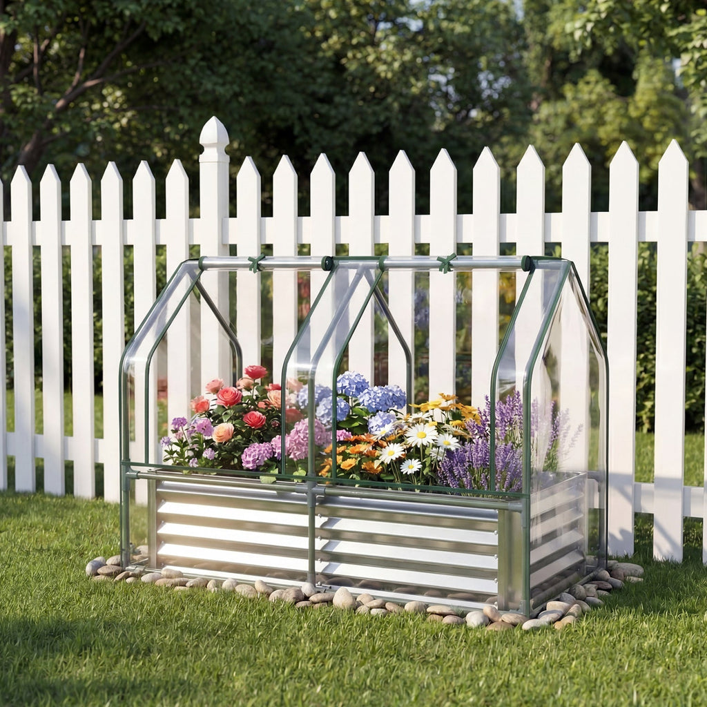 4 x 2 x 3 Feet Small Galvanized Raised Garden Bed with Greenhouse Cover