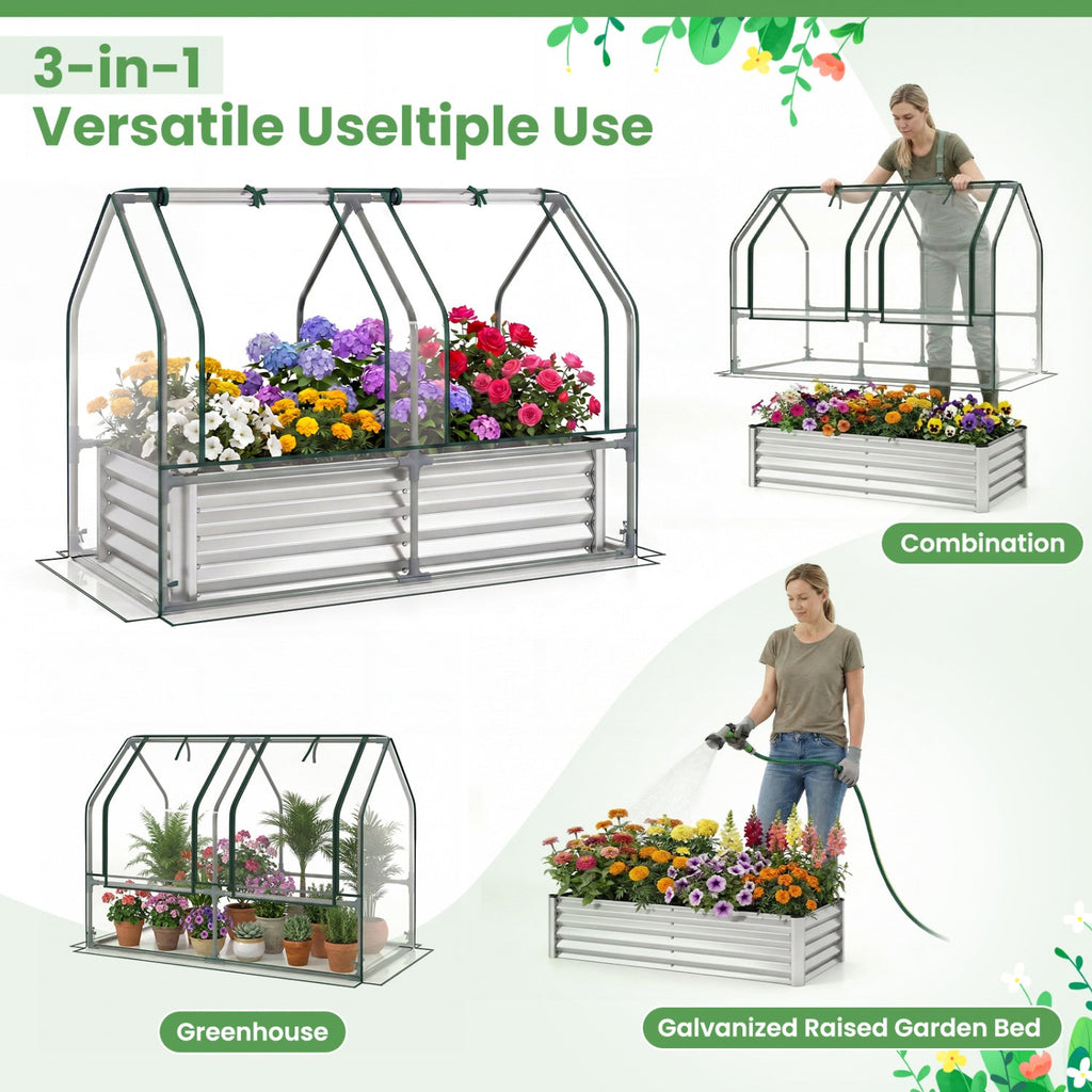4 x 2 x 3 Feet Small Galvanized Raised Garden Bed with Greenhouse Cover