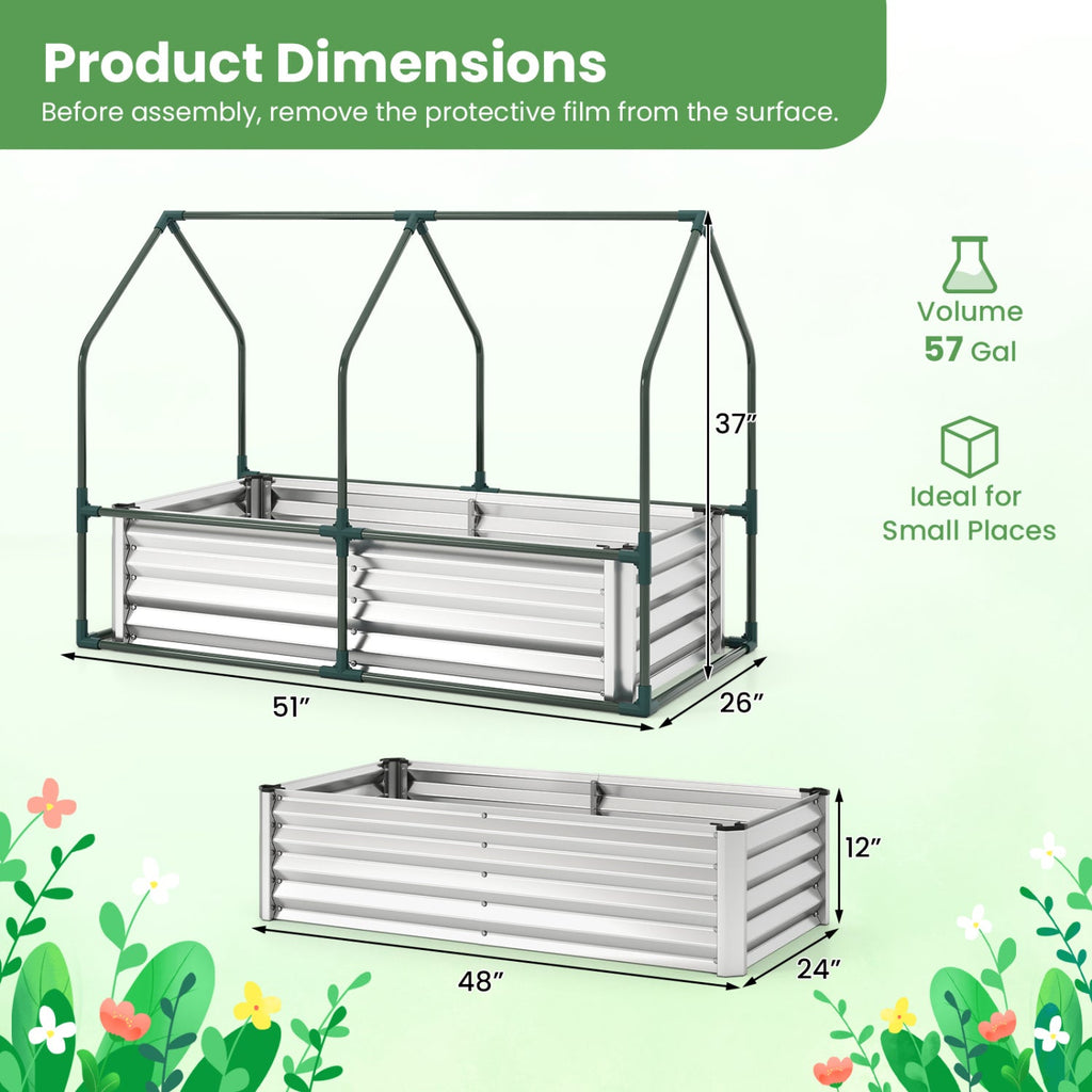 4 x 2 x 3 Feet Small Galvanized Raised Garden Bed with Greenhouse Cover