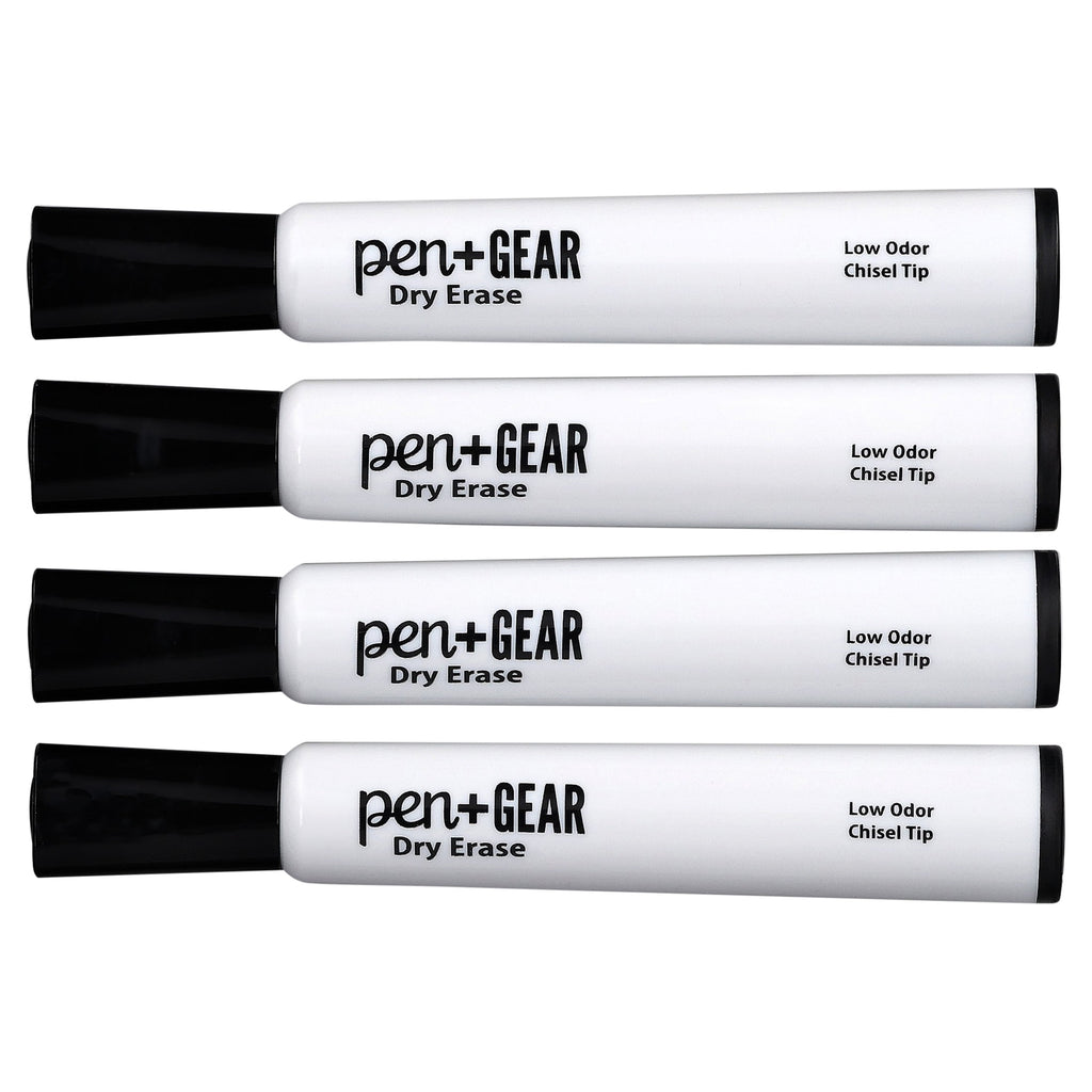 Pen+Gear Dry Erase Markers, Chisel Tip, Black, 4 Count