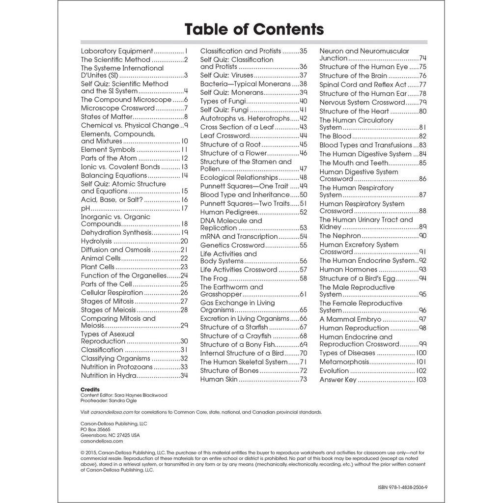 Carson Dellosa The 100+ Series™ Biology Workbook (128 pages) Grade 6