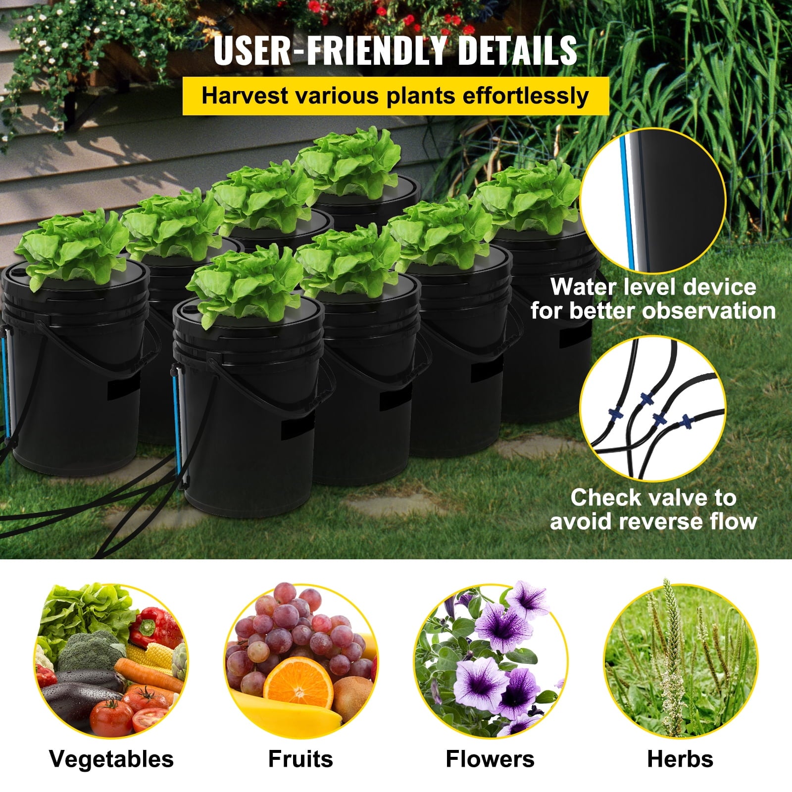 KFFKFF DWC Hydroponic System, 5 Gallon 8 Buckets, Deep Water Culture G
