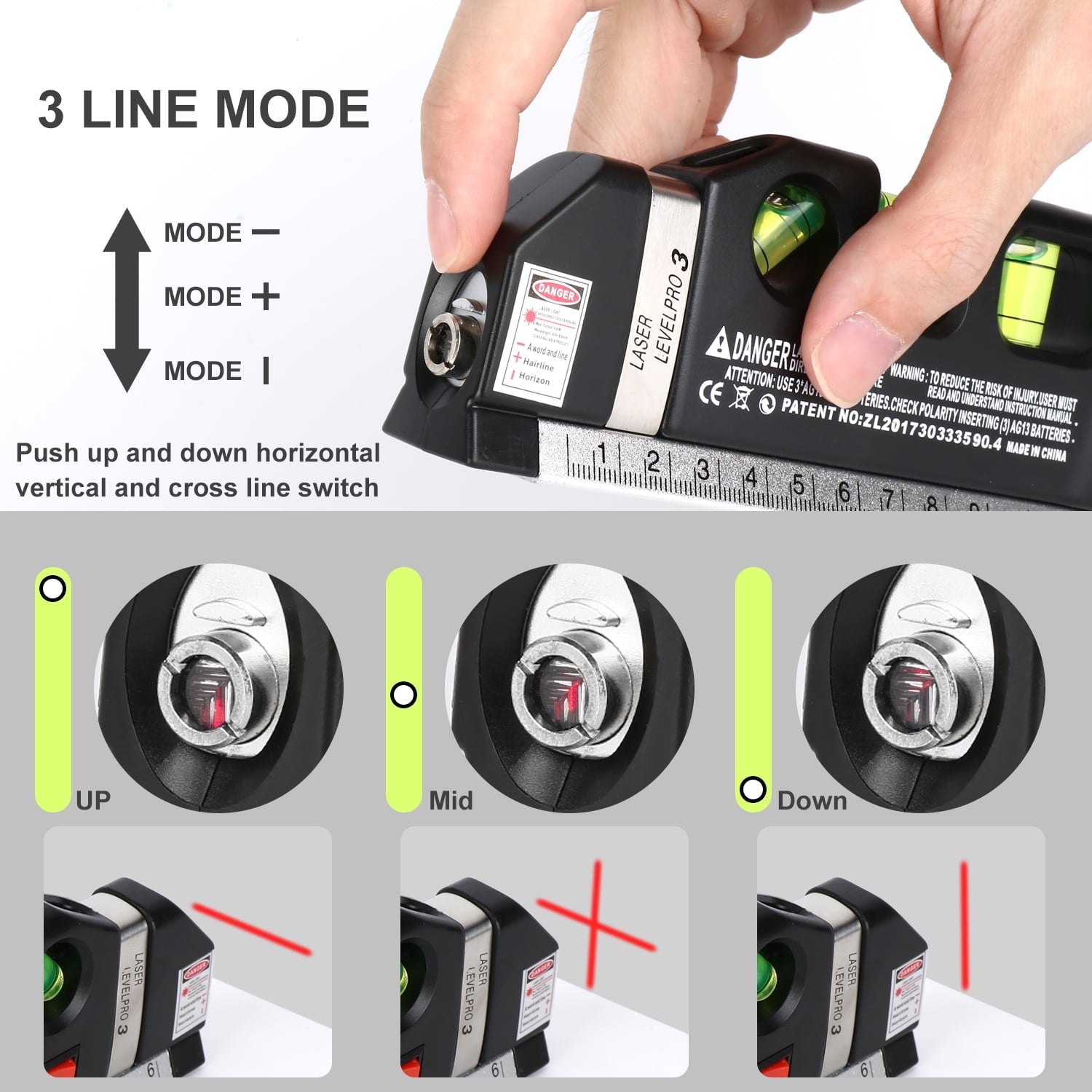 AikTryee Multipurpose Laser Level, ABS Construction, with Metric Scale