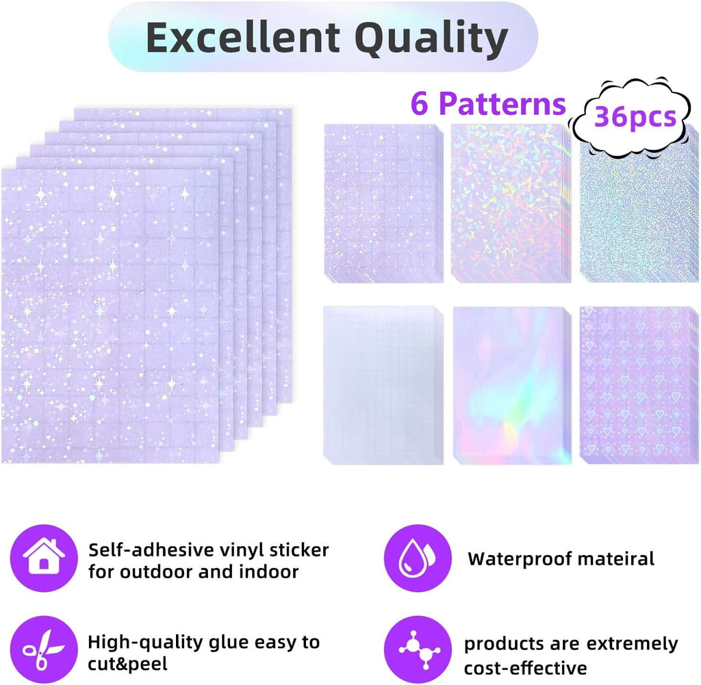36 Sheets Holographic Laminate Sheets Transparent Holographic Sticker