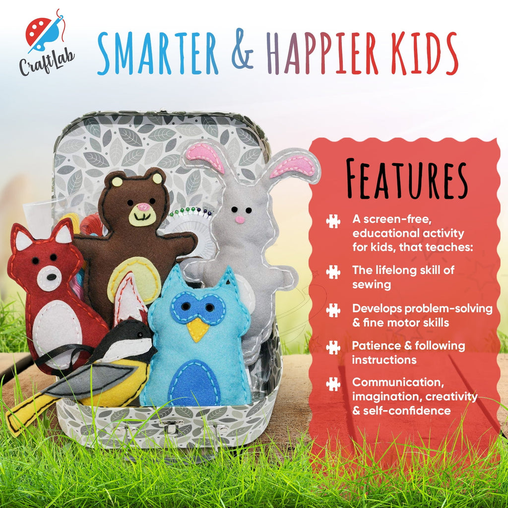 CraftLab Woodland Animals Kids Beginner Sewing Kit, Educational Arts &