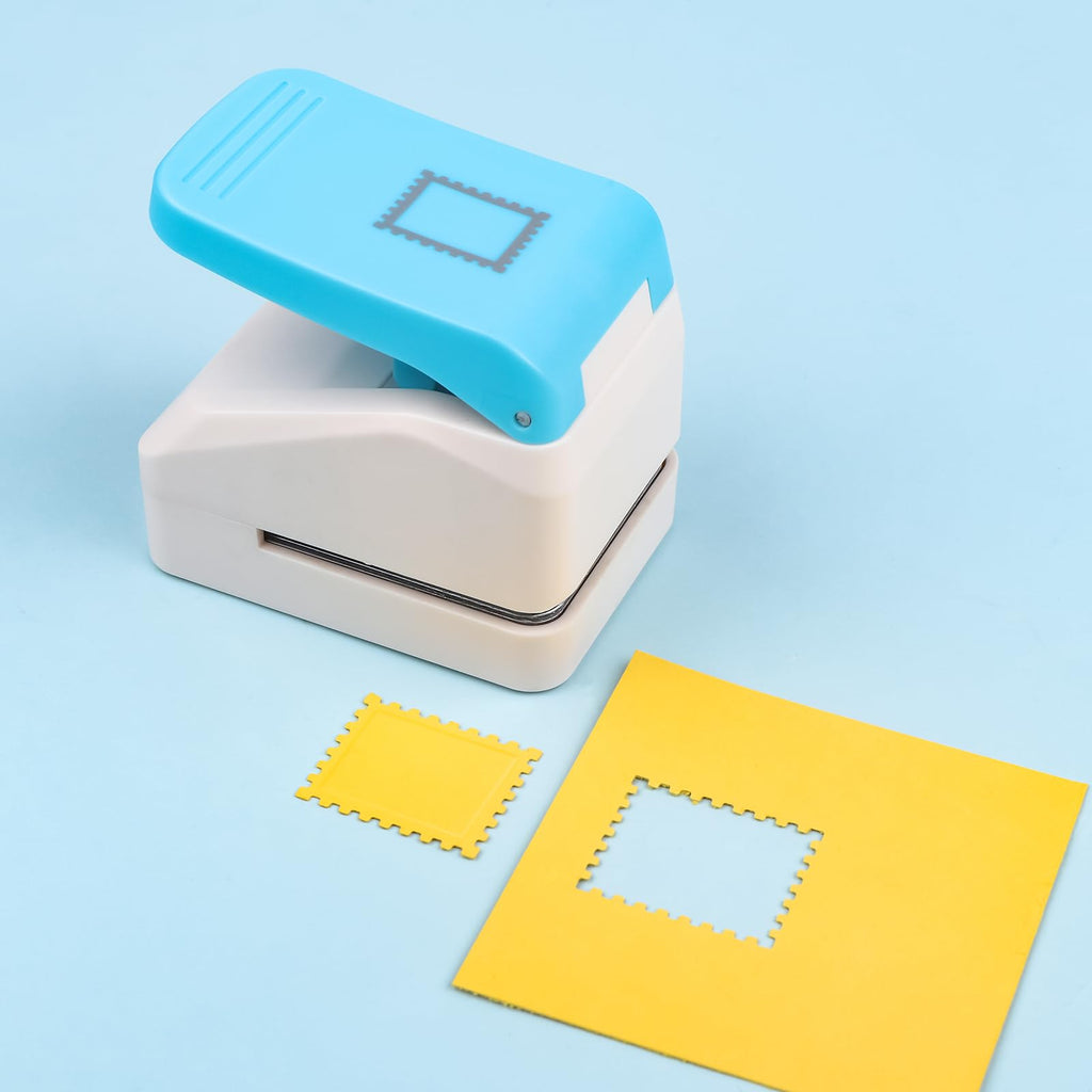 Stamp Puncher 1inch Square Postage Stamp Punch |Stamp Hole Puncher| Scalloped Rectangle Lever Action Paper Punches for Crafting Scrapbooking DIY Card Making Arts Crafts Supplies