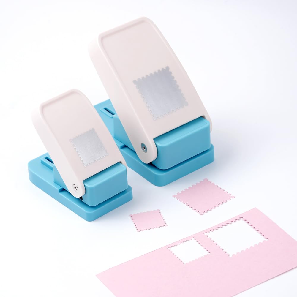 Stamp Puncher 1inch Square Postage Stamp Punch |Stamp Hole Puncher| Scalloped Rectangle Lever Action Paper Punches for Crafting Scrapbooking DIY Card Making Arts Crafts Supplies