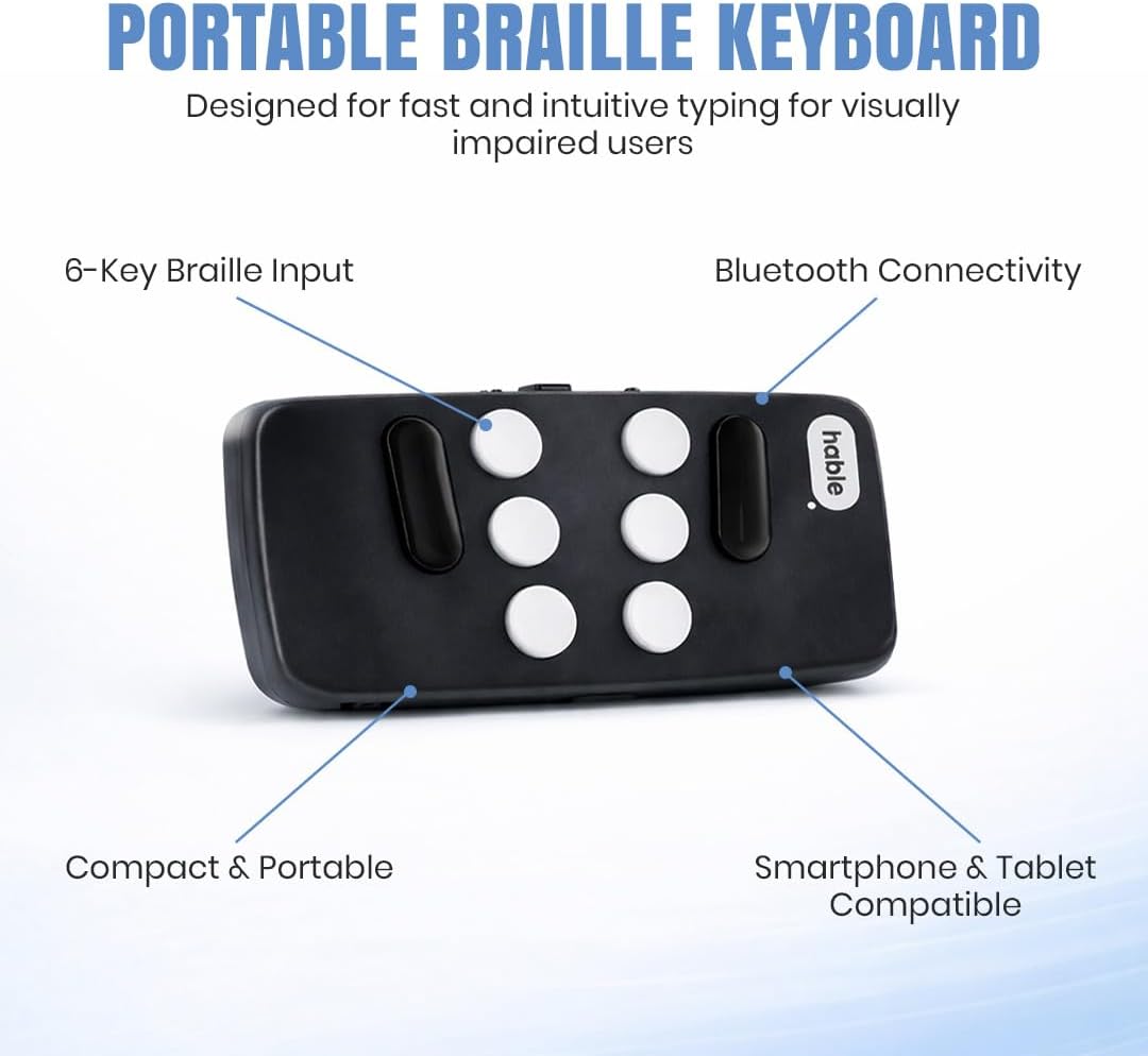 Hable One Portable Braille Keyboard for Smartphones and Tablets