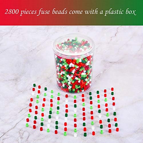 2800 Piece Fuse Bead Assortment - Christmas Craft Beads with Storage Box for DIY Decorations, 5 Colors