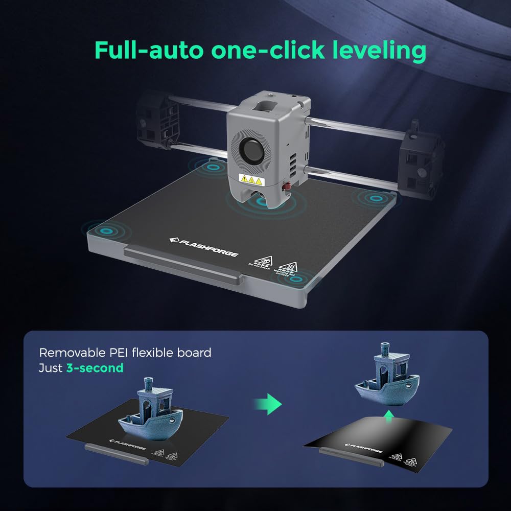 FLASHFORGE Adventurer 5M 3D Printer, 600mm/s High-Speed, 1 Click Fully Auto Leveling, Upgraded Direct extruder Quick Detachable 280°C Nozzle, Dual-Sided PEI Coating Plate, Print Size 220x220x220mm
