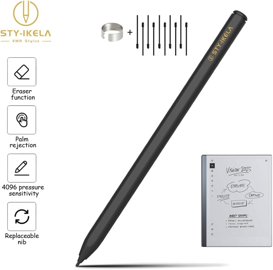 Magnetic EMR Stylus Pen for Remarkable 2 & 1, Kindle Scribe, BOOX and Samsung Galaxy Tab, Digital Pen with Eraser, 4096 Pressure Levels, Palm Rejection, Tilt Support, 10 Replacement Tips