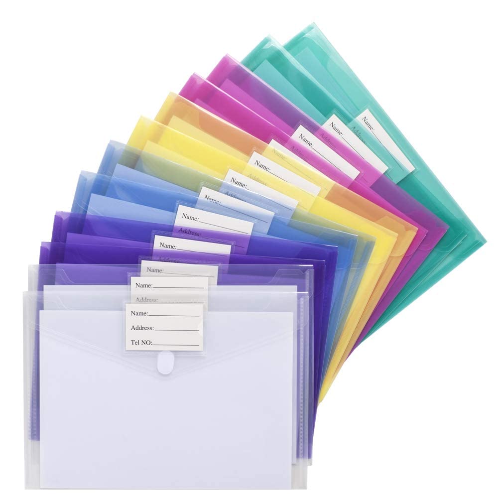 Sooez 10 Pack File Folders, Clear Poly Envelopes Plastic Folders A4 Pouch