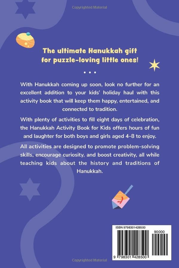 Hanukkah Activity Book for Kids: A Fun, Festive Book with Coloring Pages, Trivia, Mazes, Games, Puzzles, and More for Jewish Boys and Girls Aged 4-8 to Celebrate the Festival of Lights