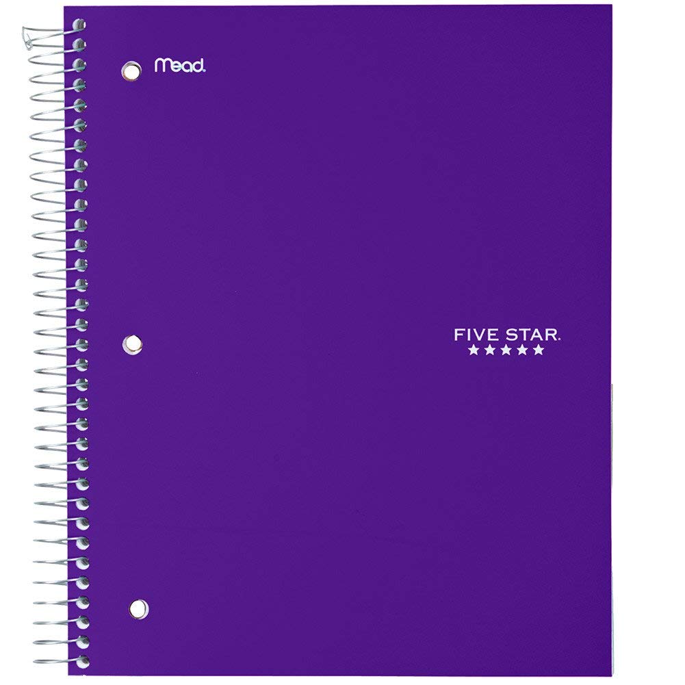 Five Star Spiral Notebook + Study App, 5 Subject, Wide Ruled 8" x 10.5" Paper, 200 Sheets, Fights Ink Bleed, Water Resistant Cover, Amethyst Purple (38739)