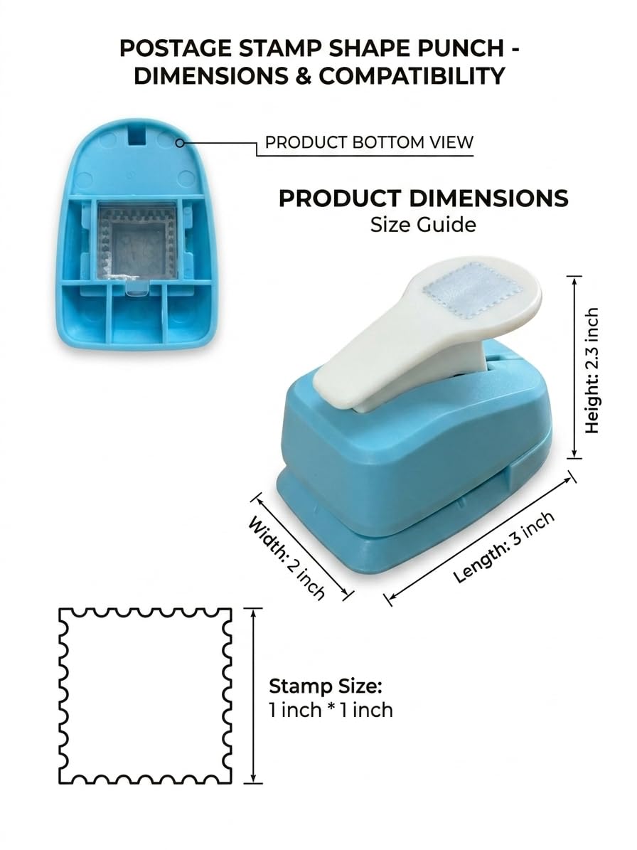 Stamp Punch, 1.5 * 1.5inch Square Stamp Puncher Postage Stamps Punches, Stamps Shaped Paper Punch, Lever Paper Punches for Crafting,Craft Cutter Hole Puncher for Scrapbooking Journaling Card Making