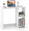 LDAILY Small Desk with 2-Tier Shelves, Compact Computer Writing Desk(White)