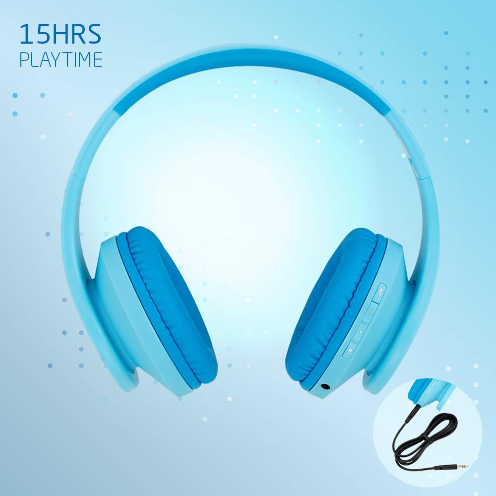 PowerLocus Kids Headphones Over-Ear, Bluetooth Wireless Headphones for Kids,with Microphone, Safe 85DB Volume Limited, Foldable with Carry Case, Audio Cable, Micro SD mode for Online Classes,PC,Phones