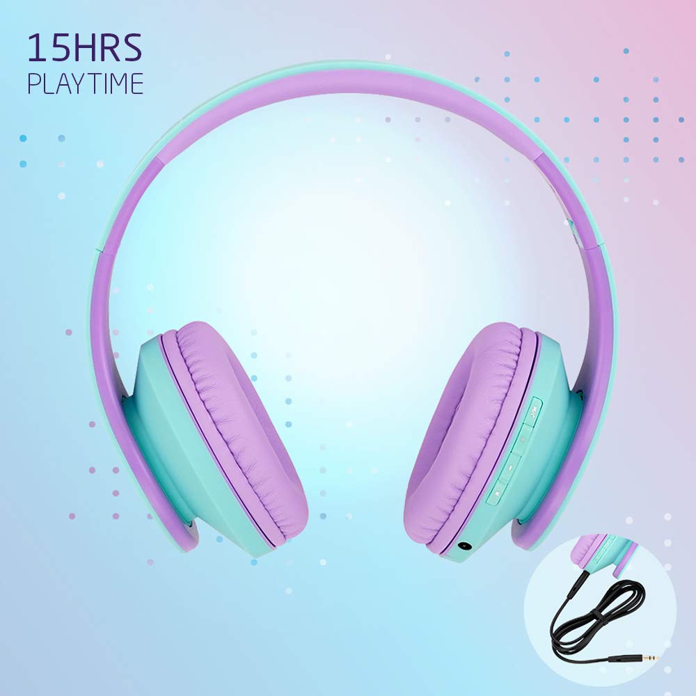 PowerLocus Kids Headphones Over-Ear, Bluetooth Wireless Headphones for Kids,with Microphone, Safe 85DB Volume Limited, Foldable with Carry Case, Audio Cable, Micro SD mode for Online Classes,PC,Phones