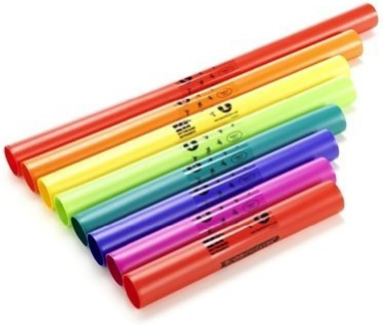Boomwhackers C Major Diatonic Scale Tuned Percussion Tubes, Plastic, Multi-Color, 8-Pack with Octavator Caps