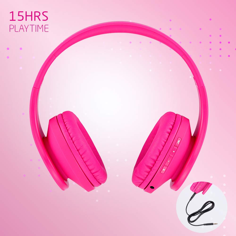 PowerLocus Kids Headphones Over-Ear, Bluetooth Wireless Headphones for Kids,with Microphone, Safe 85DB Volume Limited, Foldable with Carry Case, Audio Cable, Micro SD mode for Online Classes,PC,Phones