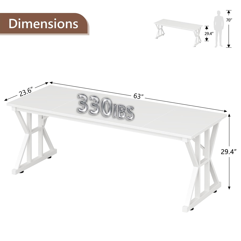 63" Large Computer Desk with Thickened Frame for Home Office, Living Room