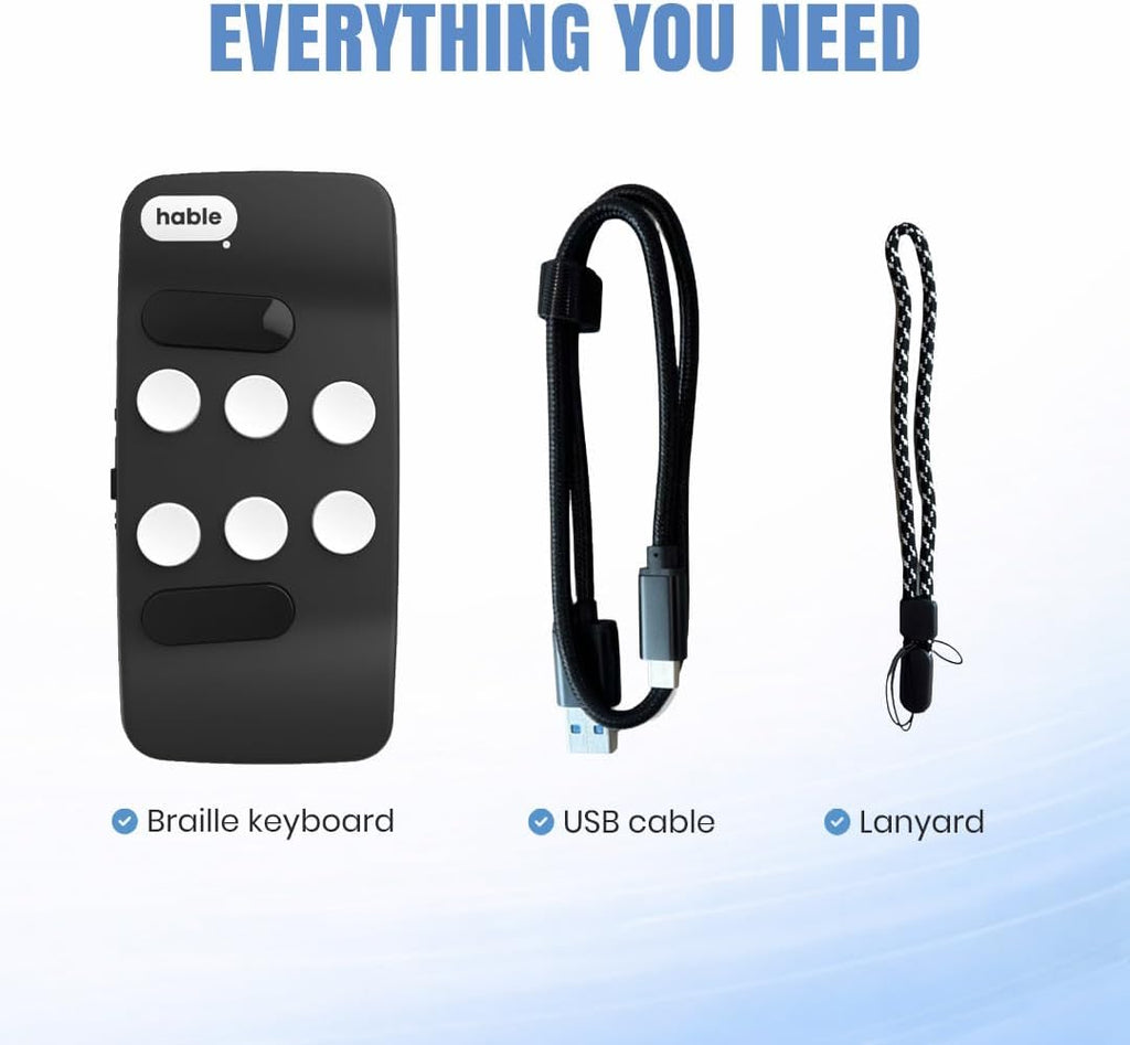 Hable One Portable Braille Keyboard for Smartphones and Tablets