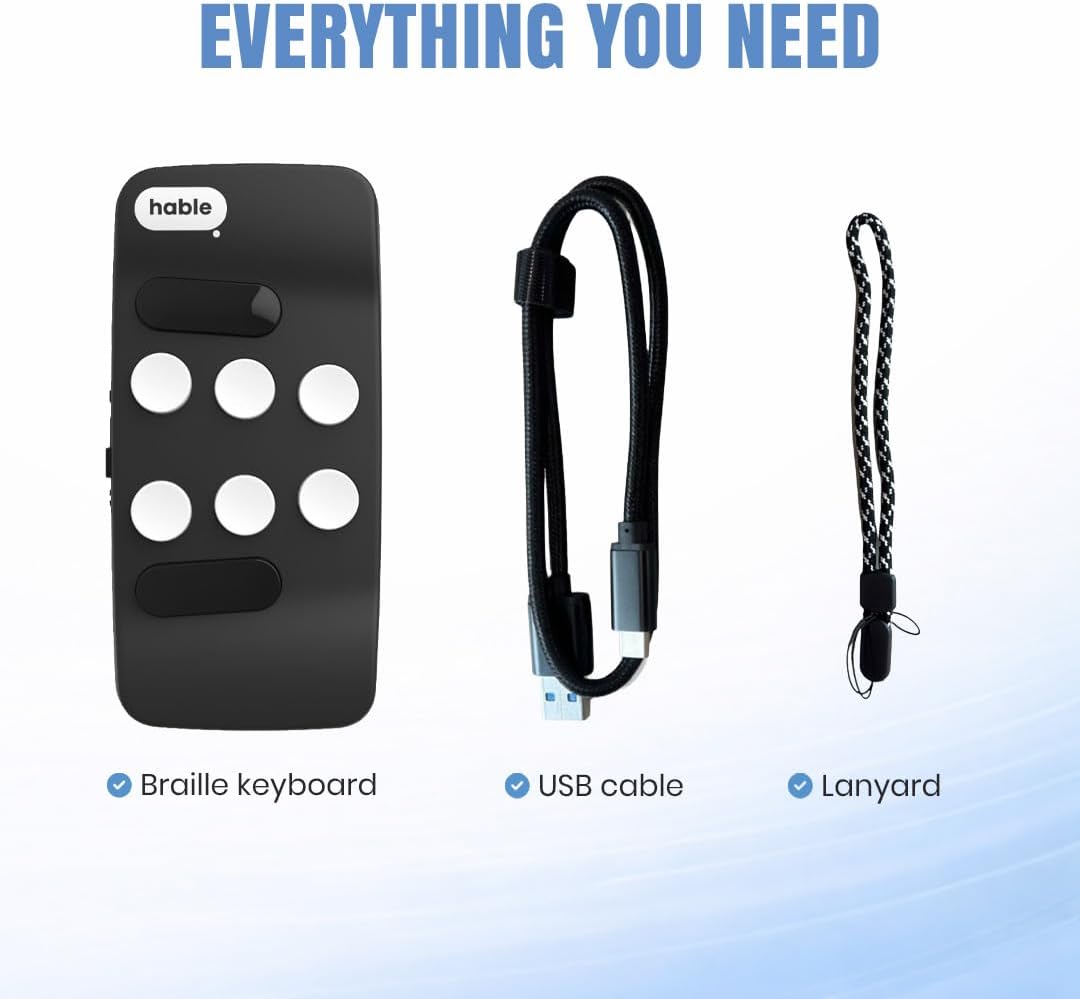 Hable One Portable Braille Keyboard for Smartphones and Tablets