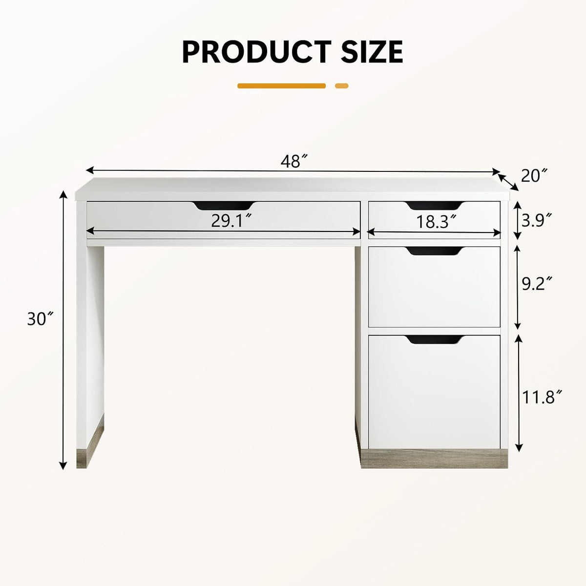 MaverickFurni White Desk with Drawers, 48 Inch Small Computer Desk