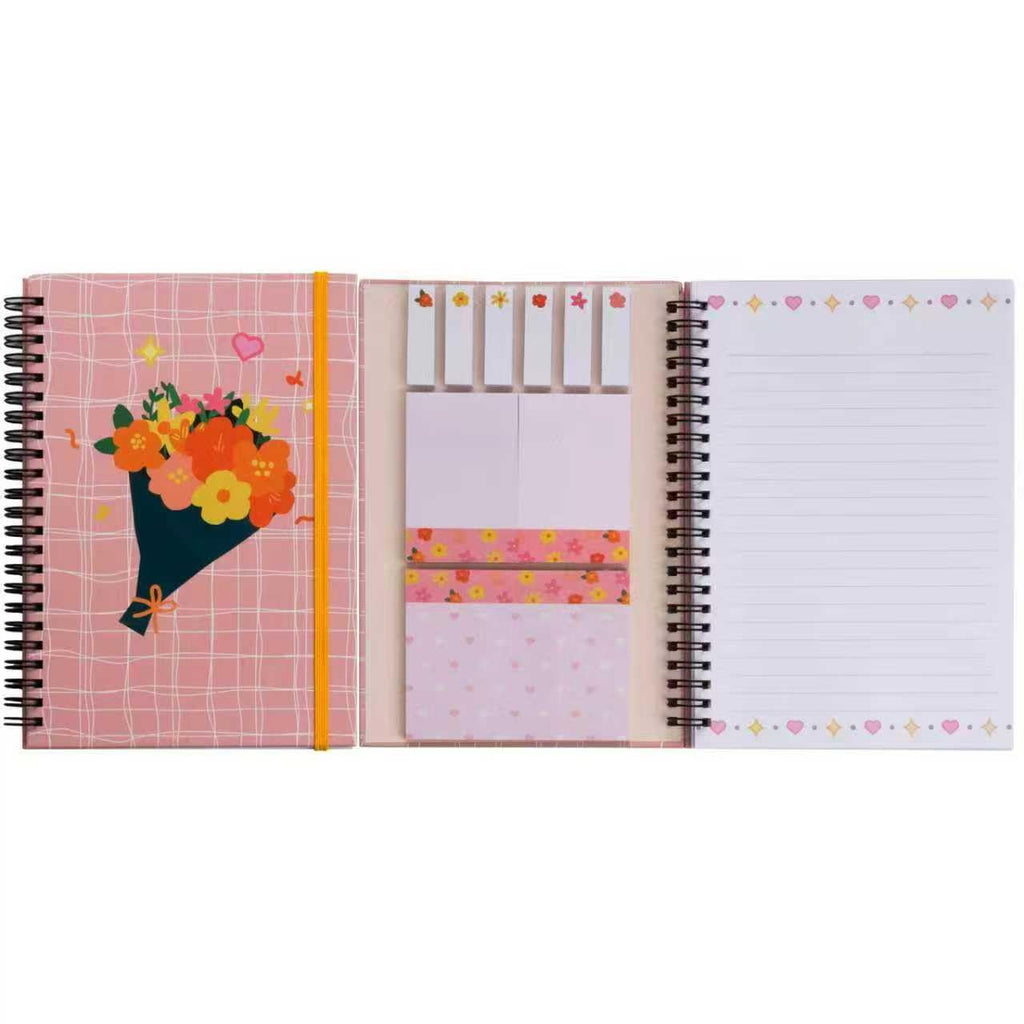 A5 Spiral Sticky Notebook,with 9 pads of decorated sticky notes and a handy notebook,for Bible study;Note Pads Teacher Appreciation Gift Writing Memo Pads School Office Supplies and Daily Life Organization (Daisy)