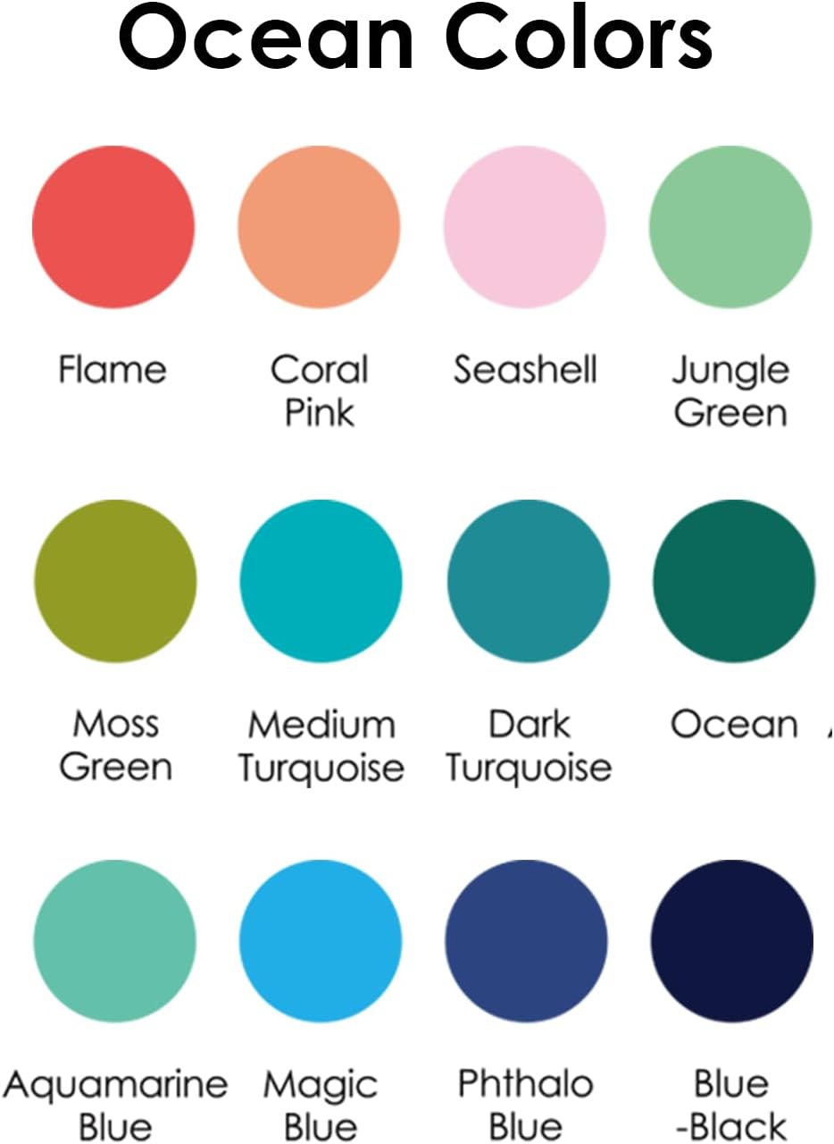 Grabie Acrylic Gel Pens Coloring Kit with Book, Pack of 12 Ocean Colors