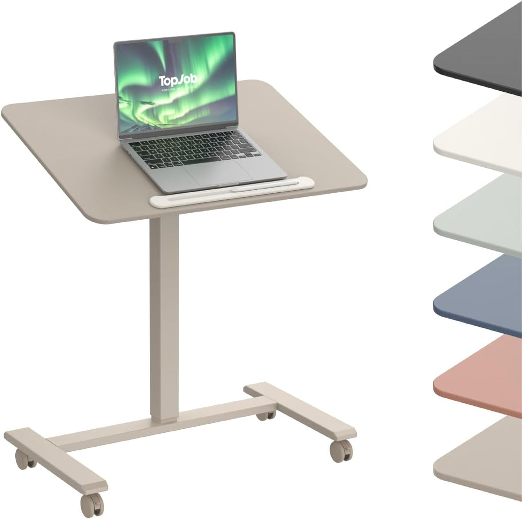 TopJob ANYDESK FOLD Mobile Standing Desk, Portable with Lockable Wheels, Foldable Stand Desk, Rolling Computer Workstations, Used for Home, Couch Side Table, Bedside Table in Bed Room Kitchen (Sand)