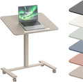 TopJob ANYDESK FOLD Mobile Standing Desk, Portable with Lockable Wheels, Foldable Stand Desk, Rolling Computer Workstations, Used for Home, Couch Side Table, Bedside Table in Bed Room Kitchen (Sand)