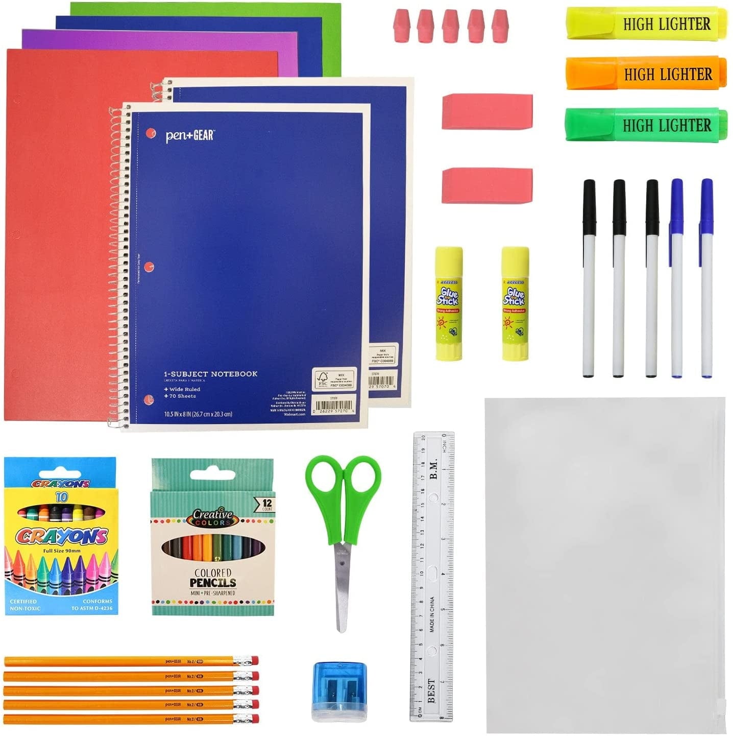 52 Piece Back to School Supply Kit for K-12 - Essentials Box of Suppli