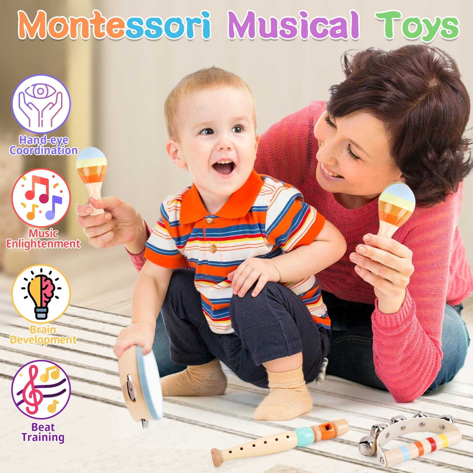 Wooden Musical Instruments for Toddlers 1-3 - Montessori Educational T