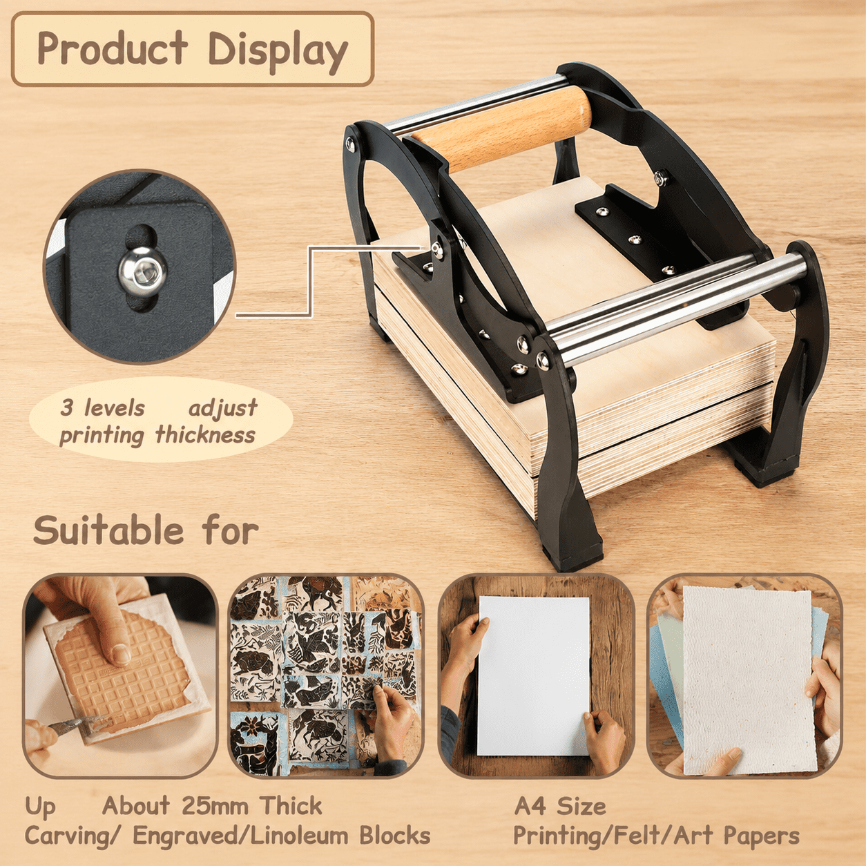 A5 Manual Linocut Printing Press, Adjustable Thickness Hand Lever Mach